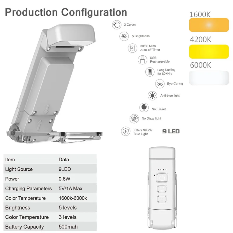ضوء القراءة المحمول القابل لإعادة الشحن للقراءة ليلاً في السرير، مؤقت لمحبي قراءة الكتب الليلية للأطفال