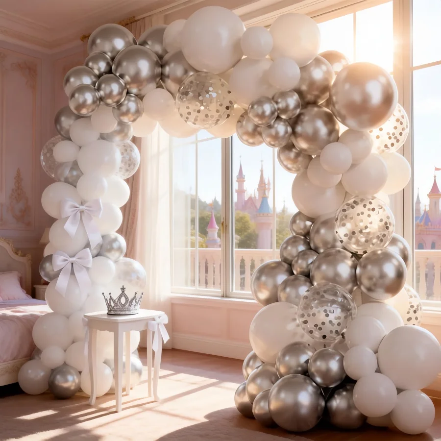 110-teiliges Hochzeits-Ballon-Girlanden-Set in Weiß und Silber, 25,4 cm, Geburtstagsfeier, Hochzeitsdekorationszubehör, Ballons für die Dekoration von Abschlussfeiern