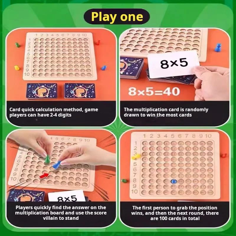 99 Juego de mesa de multiplicación de madera: juguete educativo Montessori para niños, conteo de matemáticas, cien tableros y pensamiento