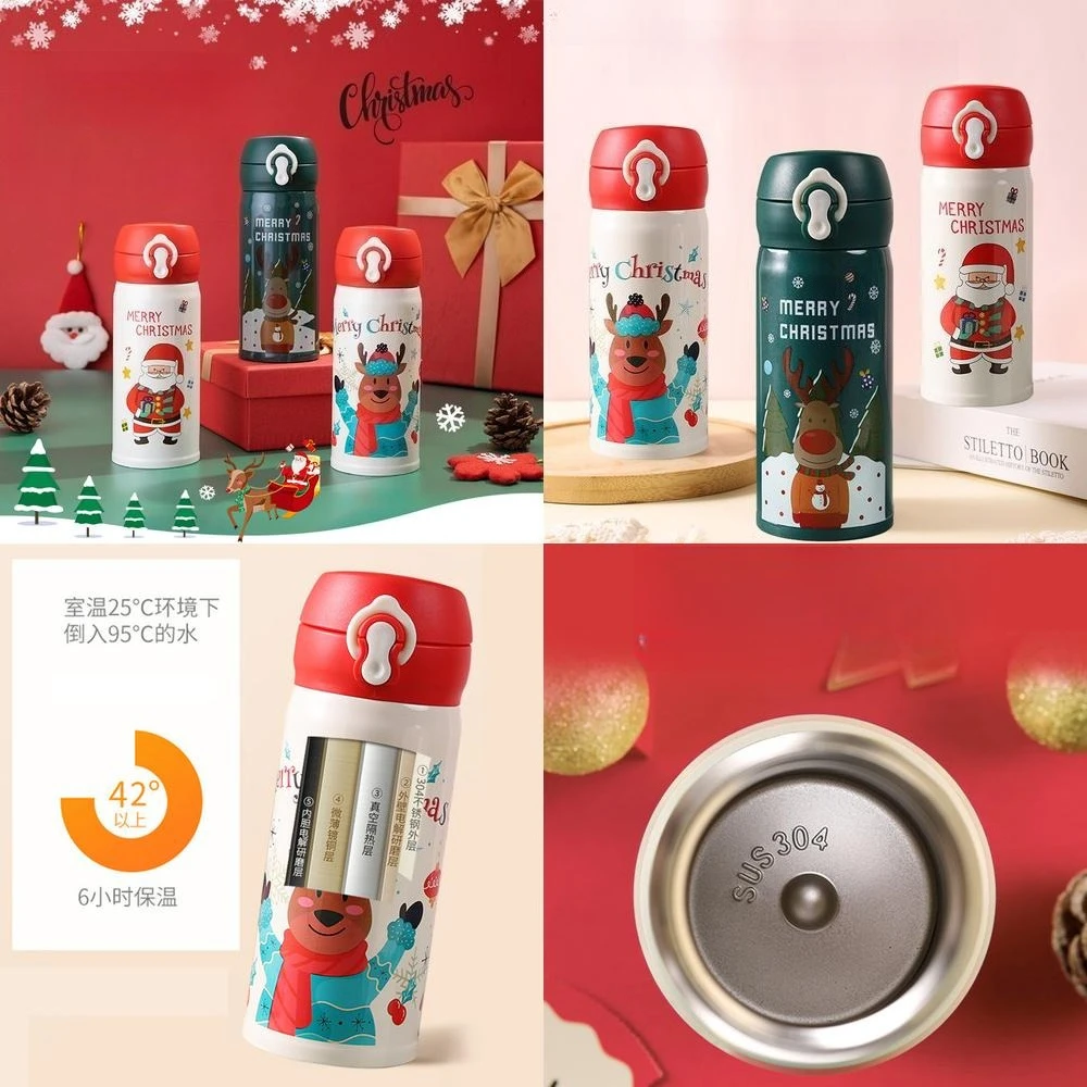 

300ml Christmas Thermos Bottle Cute Cartoon Reindeer Cup Holiday Gift for Kids High Quality Present Bounce Water Bottle