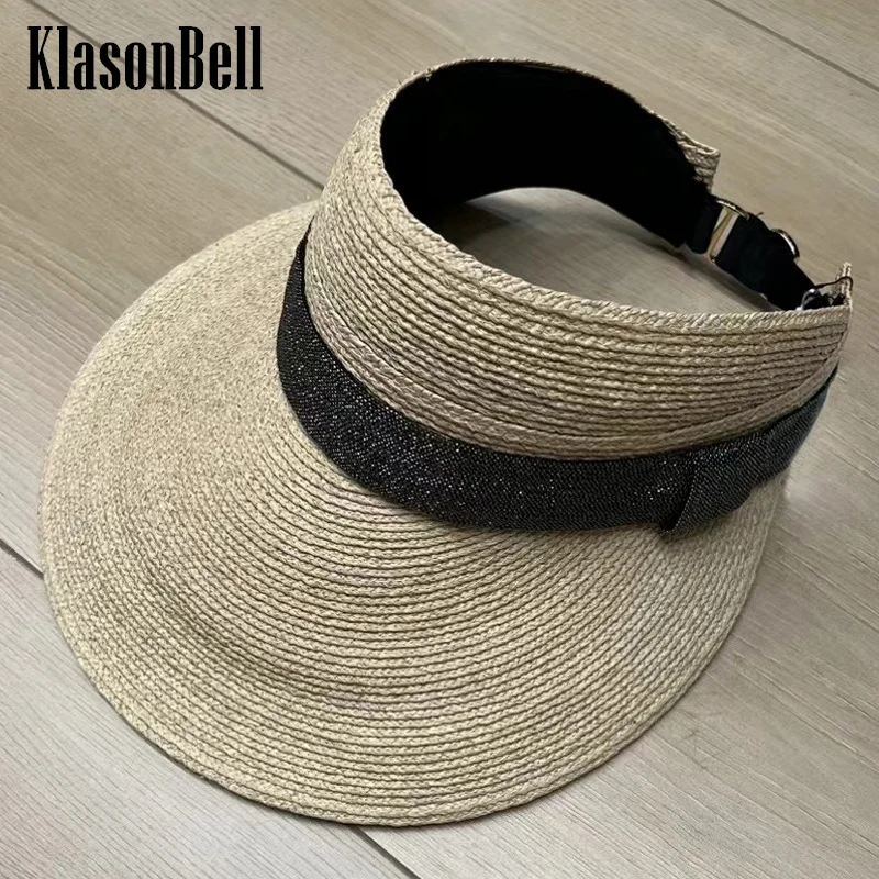 

5.30 KlasonBall Beading Chain Decoration Solid Color Fashion Simple Outside Sun Raffia Hats For Women