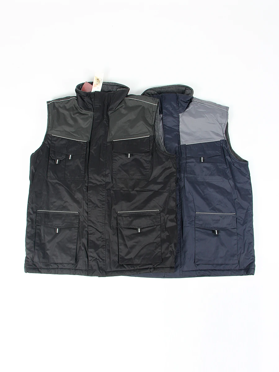 

Men's Autumn Winter Fce Lined Loose Fit Workwear Cotton Vest Stand Collar Multiple kets Windproof Water Resistant