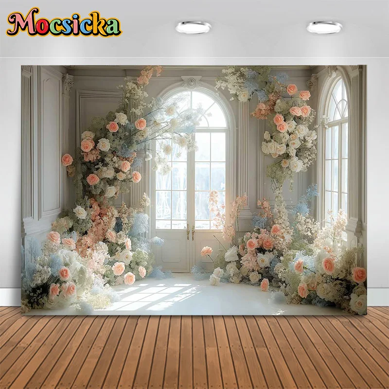 Mocsicka Photography Backdrop Wedding Party Adult Maternity Vintage Background Window Floral Portrait Studio Photo Prop Banner