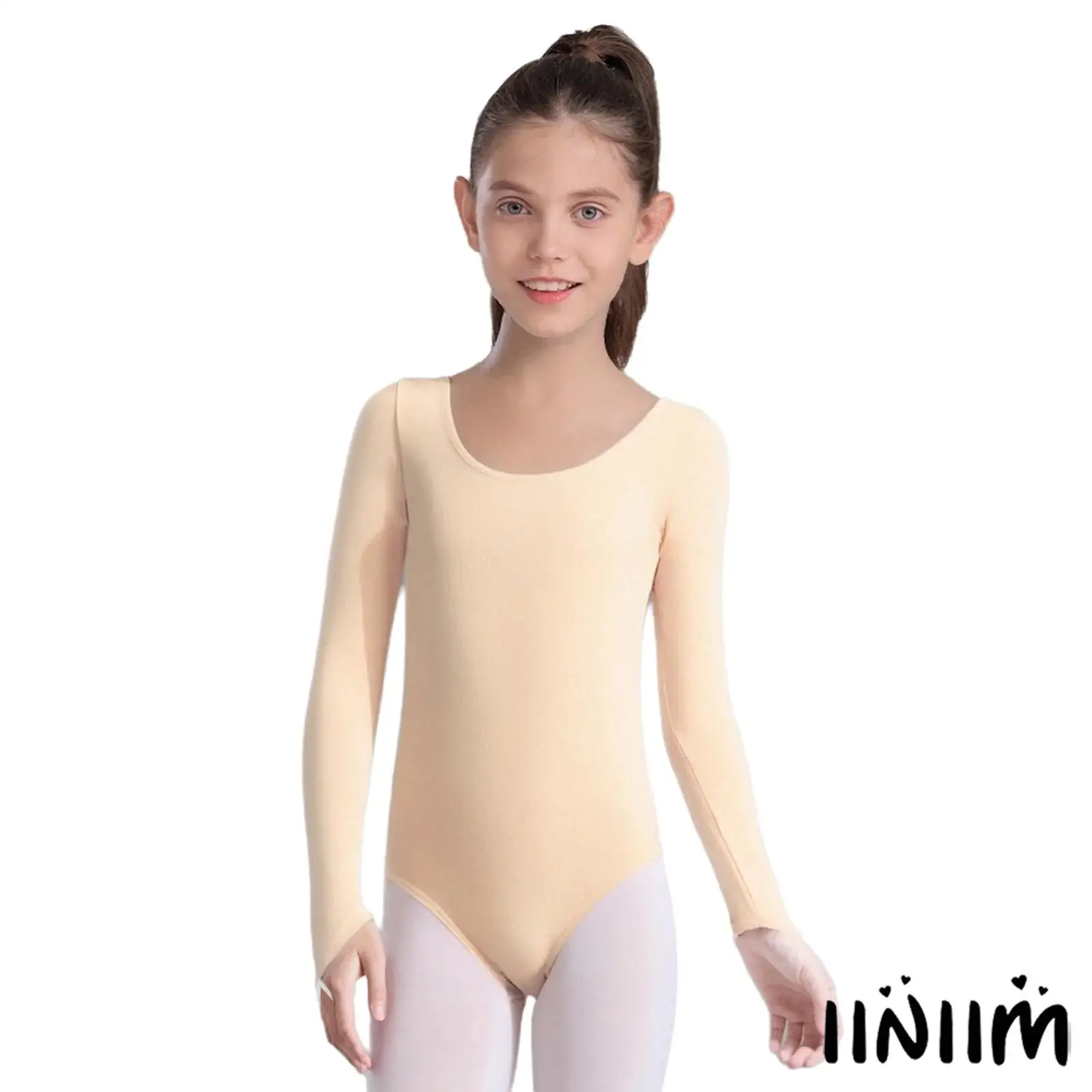 

Children Girls Gymnastics Ballet Dance Leotard Long Sleeves Finger Holes Press Buttons Basic Bodysuit Yoga Lyrical Dancewear