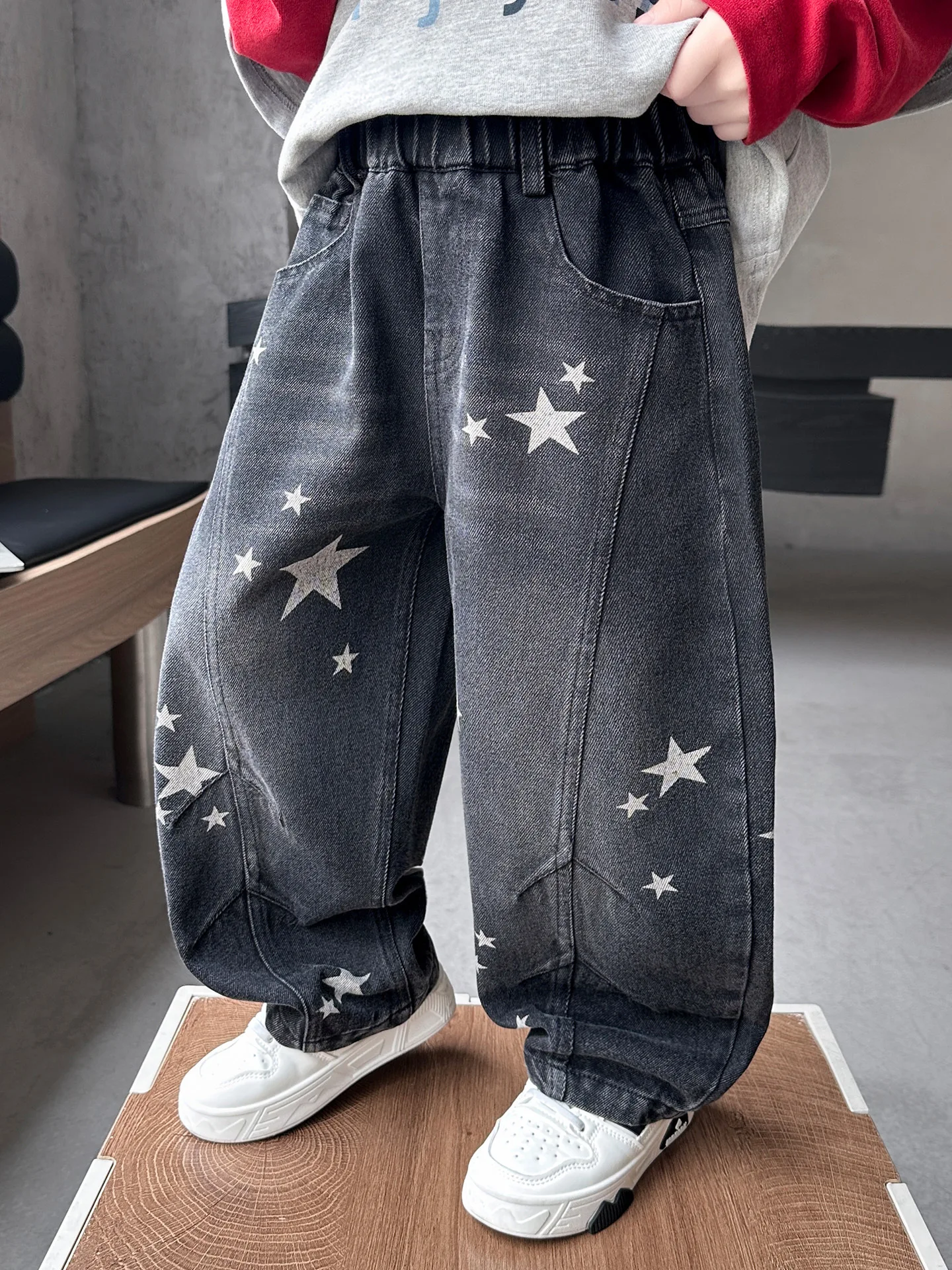 Children Star Print Trousers Boys Jeans Autumn Elastic Wiast Boys Pants Loose All-match 2-11Years Big Boys Straight Pants