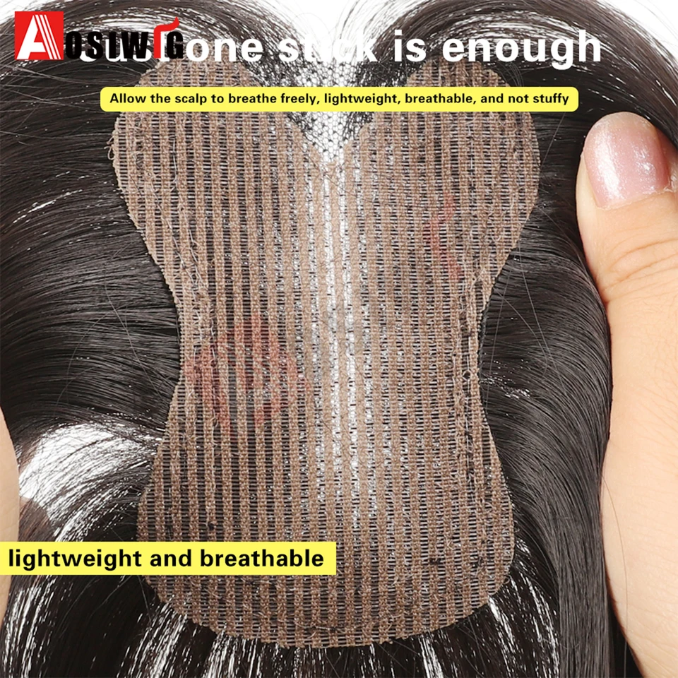 Toupee sintético sin clips, con adhesivo, para mujer con cabello fino y canas, fácil de usar 2