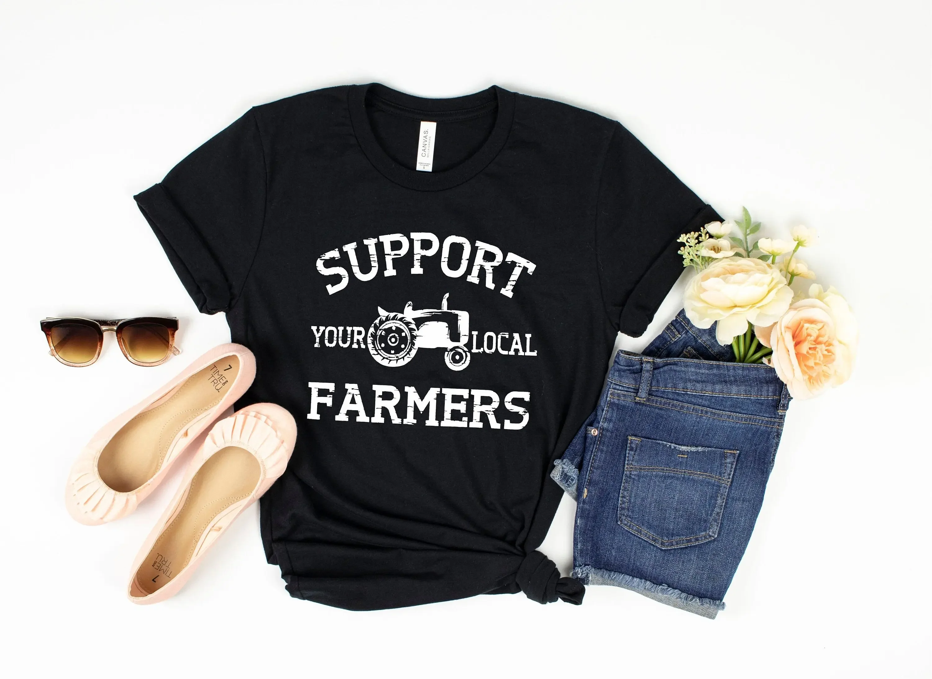 Support Your Local Farmers T Shirt Farm Market Eat Locally Country Life Pride Farmer Tractor