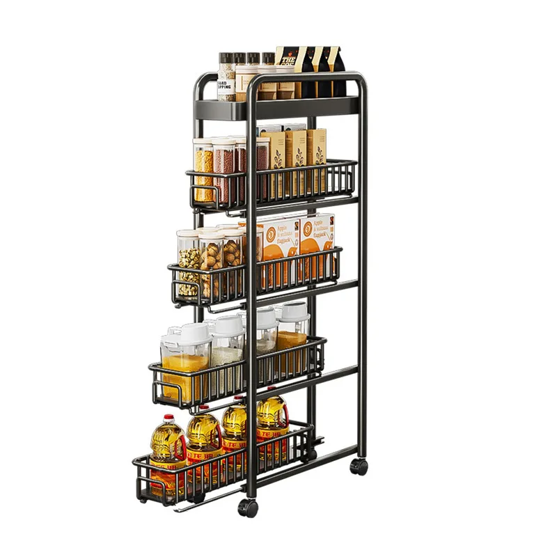 

Crack rack kitchen refrigerator side narrow gap pull storage cabinet pull basket bathroom very narrow side trolley