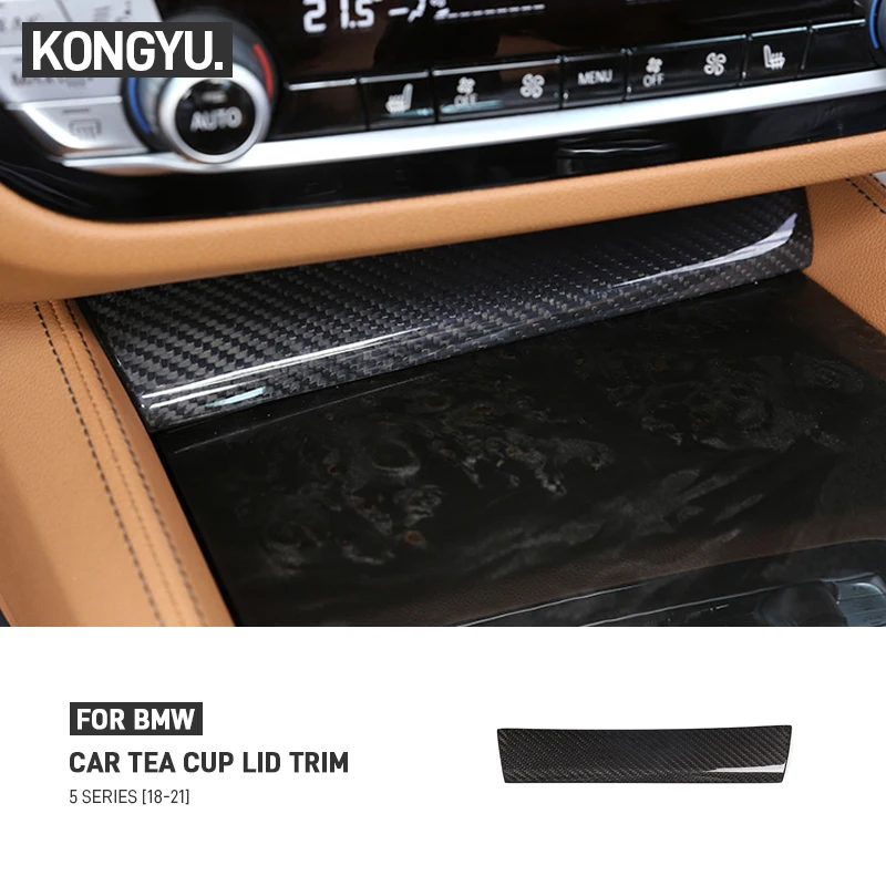 

For BMW 5 Series G30 G38 2018-2021 Real Carbon Fiber Car Central Control Cup Holder Up Decoration Cover Trim Sticker Accessories