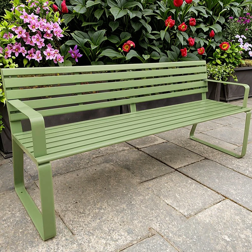 

Stylish Custom Public Seating Steel Outdoor Bench Galvanized Steel Mall Bench With Backrest Durable Park Garden&Urban Furniture