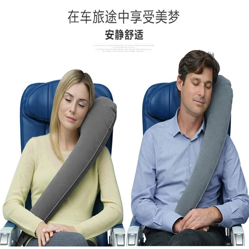 PVC Inflatable Air Travel Pillow Portable Headrest Chin Support Cushions for Airplane Plane Car Office Rest Neck Nap Pillow Grey