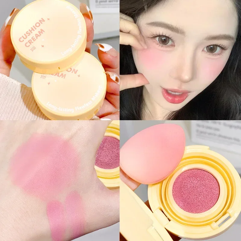 Air Cushion Blush with Puff Soft Face Brightening Contouring Shadow Blusher Powder Peach Pink Cheek Tint Korean Makeup Cosmetics