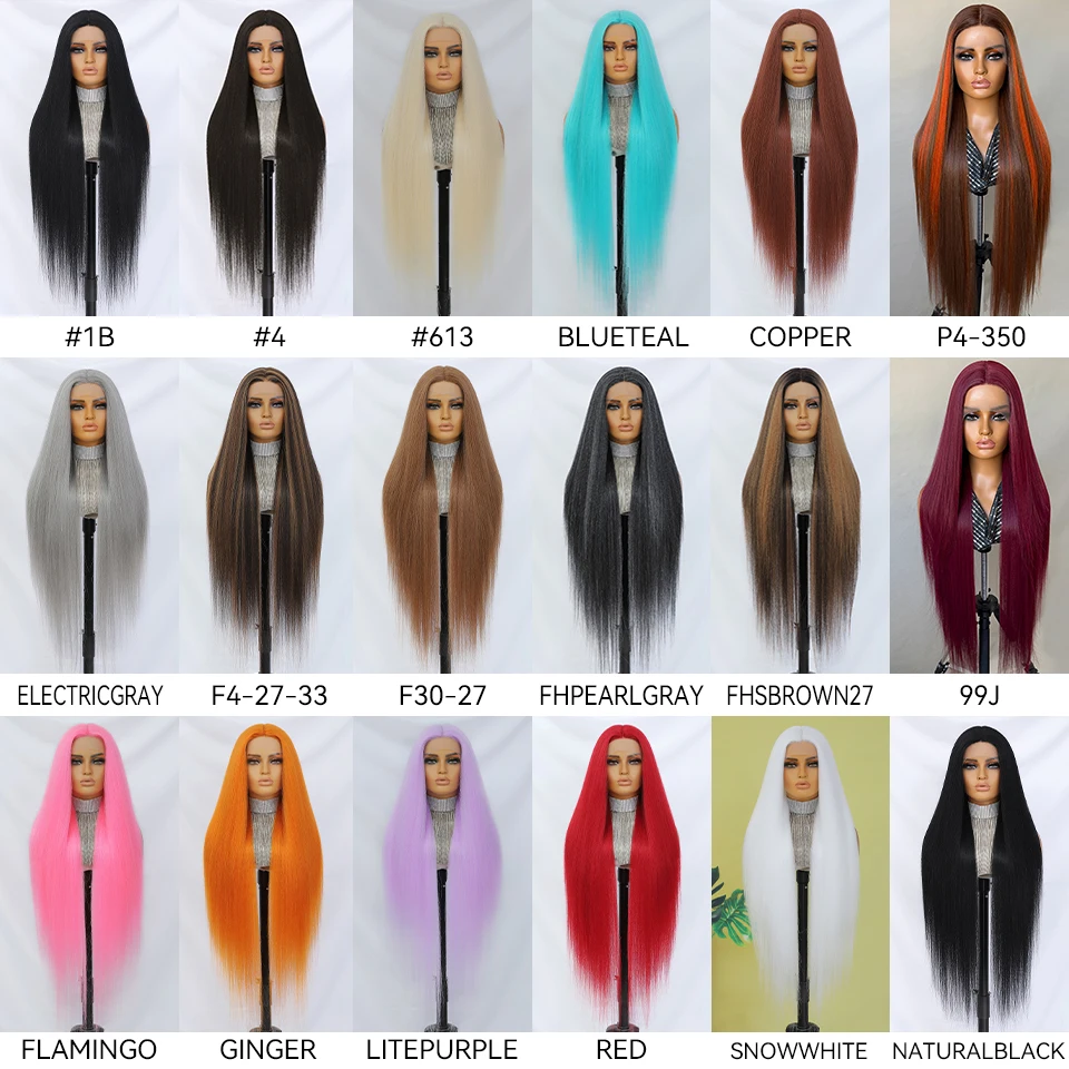 Burgundy 40 Inch Super Long Straight Lace Front Wig 13x4x1 Black Synthetic T-Part Heat Resistant Fibe Lace Wig for Fashion Women