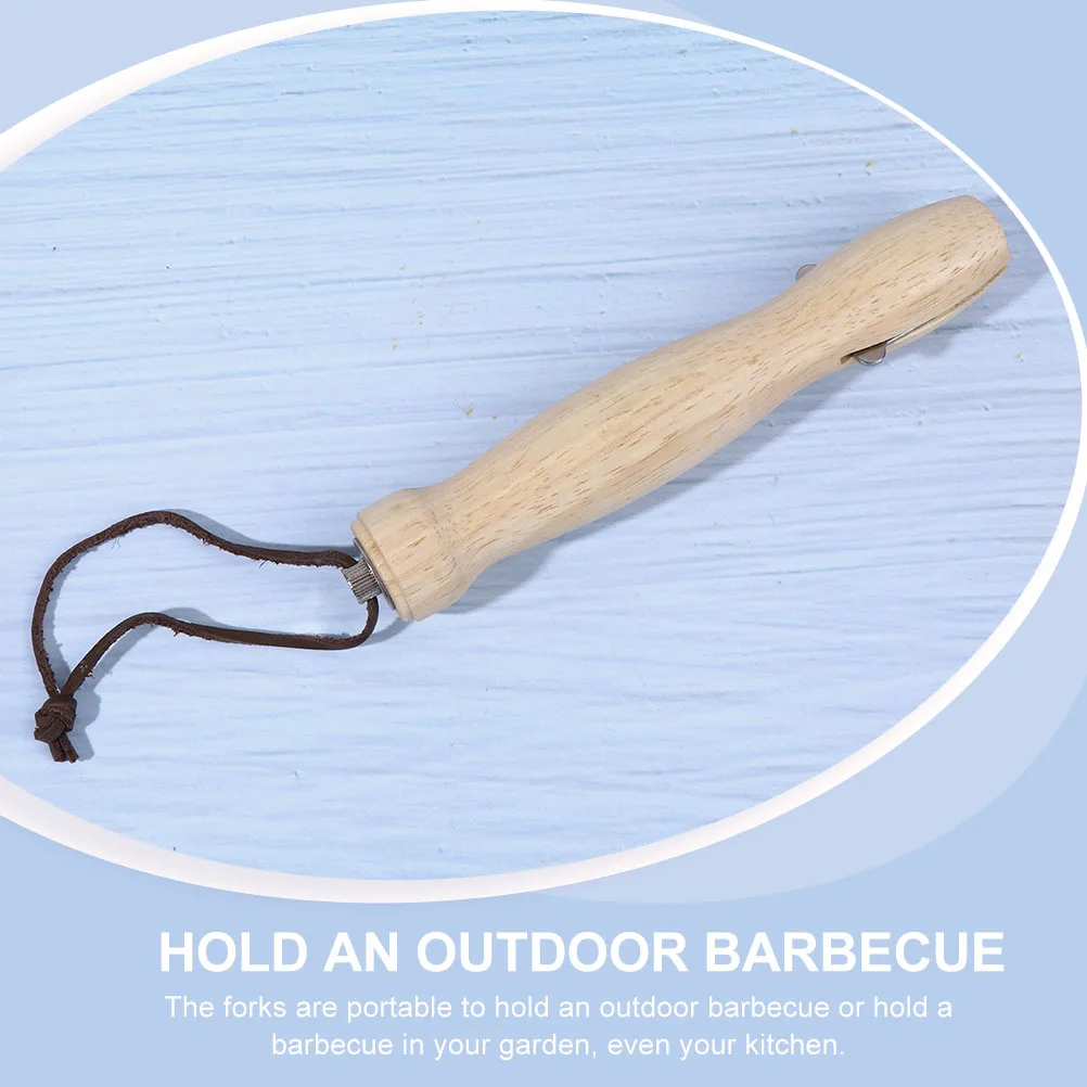 

2Pcs Telescopic BBQ Fork Camping Meat Tool Stainless Steel Wood Handle Retractable Skewer Versatile Kitchen Supply