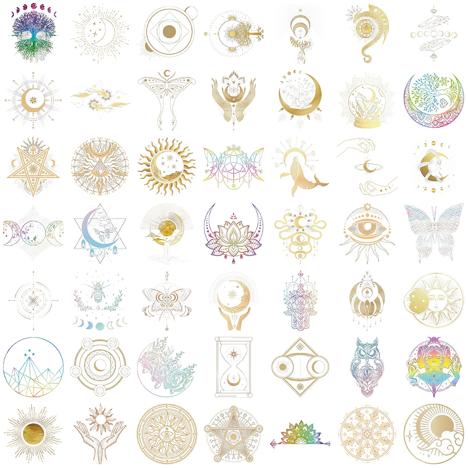 50 SZTUK Złote Astralne Ciało Wodoodporne Transparentne Kreatywne Naklejki Dekoracyjne Notatnik Gitara Walizka Kubek na Wodę Graffiti