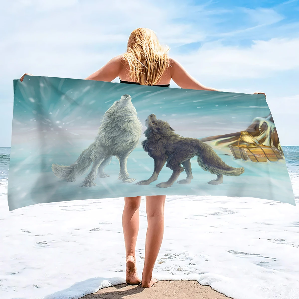 

Пляжное полотенце Wolf, банное полотенце из микрофибры в подарок для мальчиков и детей, быстросохнущие дорожные полотенца с забавными животными без песка для мужчин и женщин