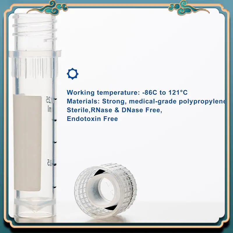 (جديد) - أنابيب كريوفيلز المعقمة قوارير مختبر 2 مل مع أغطية كريوفيل لتخزين درجة الحرارة المنخفضة، علبة 100 سهلة التركيب وسهلة الاستخدام