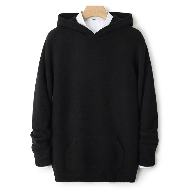 سترة صوف خالصة 100% للرجال في الخريف والشتاء، سترة بقلنسوة، سترة بقلنسوة سميكة ومتعددة الاستخدامات، سترات محبوكة بقاعدة دافئة