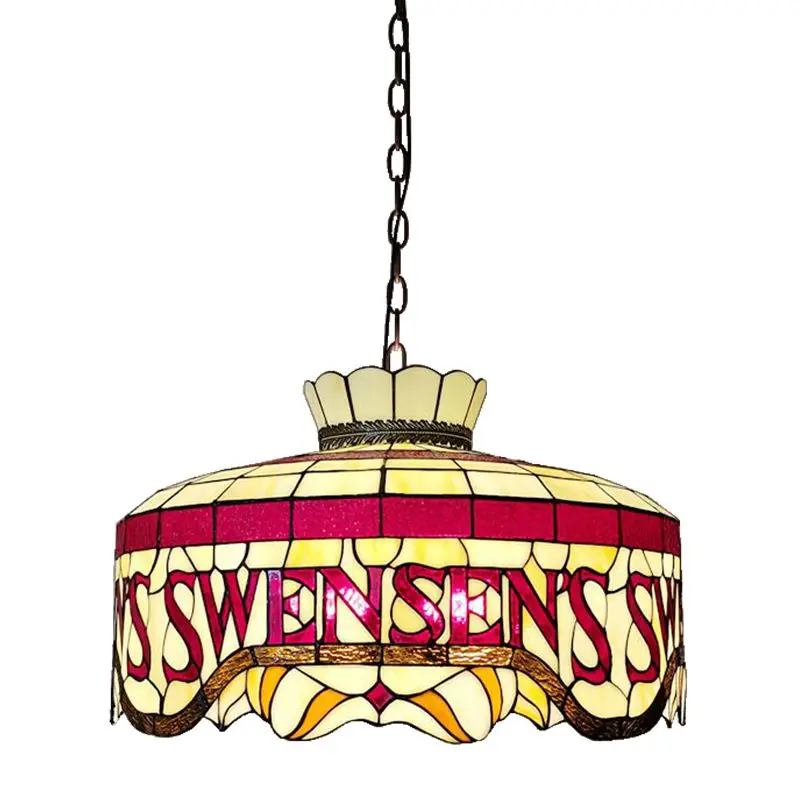 الأوروبي دليل لحام الزجاج الملون الثريا استدارة قلادة أضواء مطعم غرفة المعيشة فندق غرفة نوم LED مصابيح معلقة #6