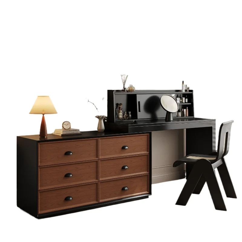 medieval solid wood chest dresser integrated, bedroom French makeup table, bedside storage corner desk