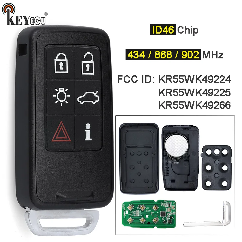 

KEYECU 433/868/902MHz ID46 5WK49224 5WK49225 KR55WK49266 Auto Keyless-Go Smart Remote Key for VOLVO XC60 XC90 S90 S60 2009-2014