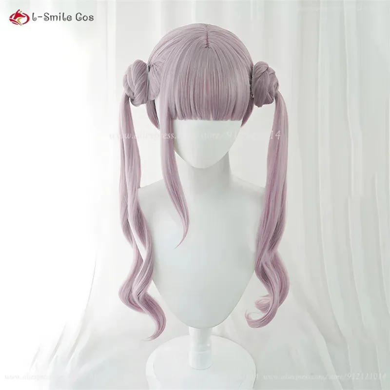 Nueva peluca de Cosplay Kako Tsukumo, pelucas largas de color morado rosado claro, pelo sintético resistente al calor, pelucas de Cosplay de Anime para mujer + gorro de peluca