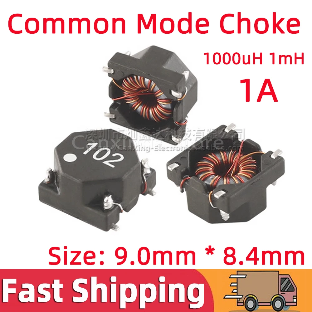 5pcs Common Mode Choke Inductor Inductance 1mH 1000uH 1A Power Supply Switching Signal Filter Magnetic Coil Noise Suppression