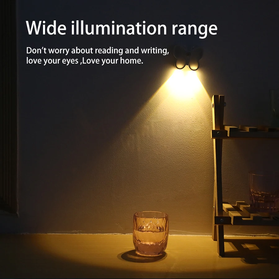 Motion Sensor LED Night Light Butterfly Rechargeble Night Lamp Bedside Bedroom Decoration Kitchen Cabinet Storage Night Lights