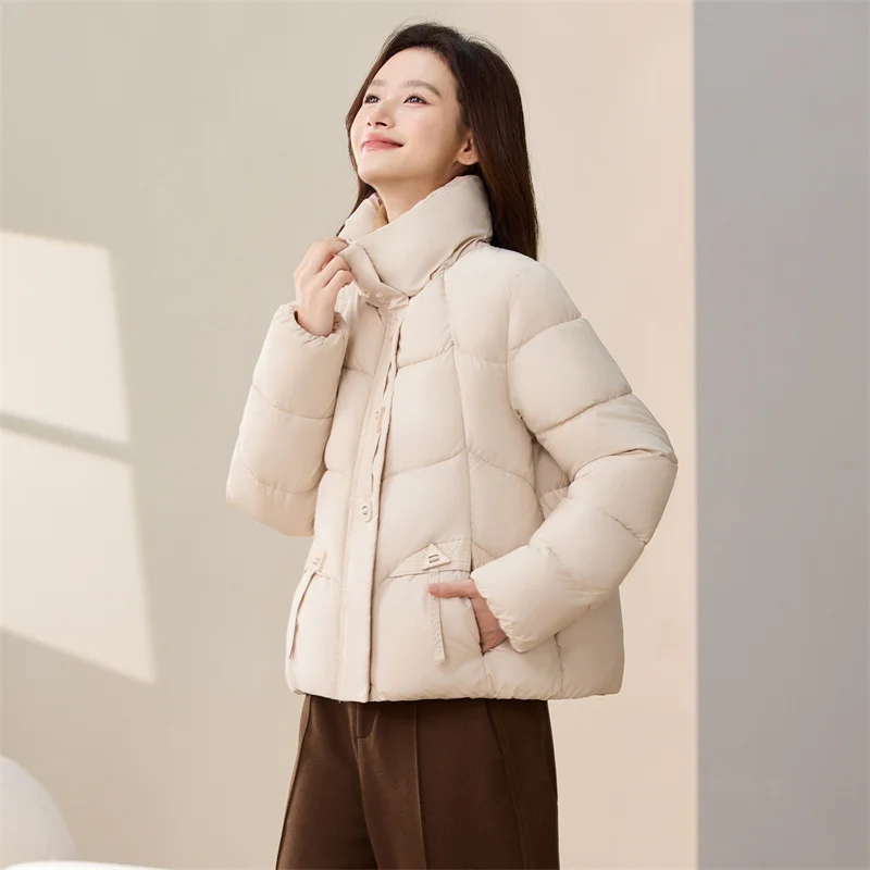 Parkas cortas de invierno 2025 para mujer, chaqueta acolchada de algodón, abrigos con cuello levantado, prendas de vestir exteriores gruesas y cálidas, ropa holgada de moda para pan