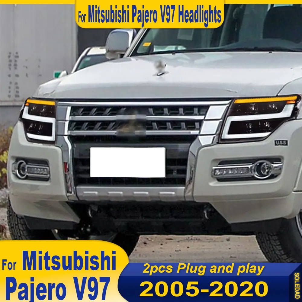 

Автомобильные фары для Mitsubishi Pajero V93 V97 V87 2005-2020, полностью светодиодные передние фары, дневные ходовые огни, динамические указатели поворота