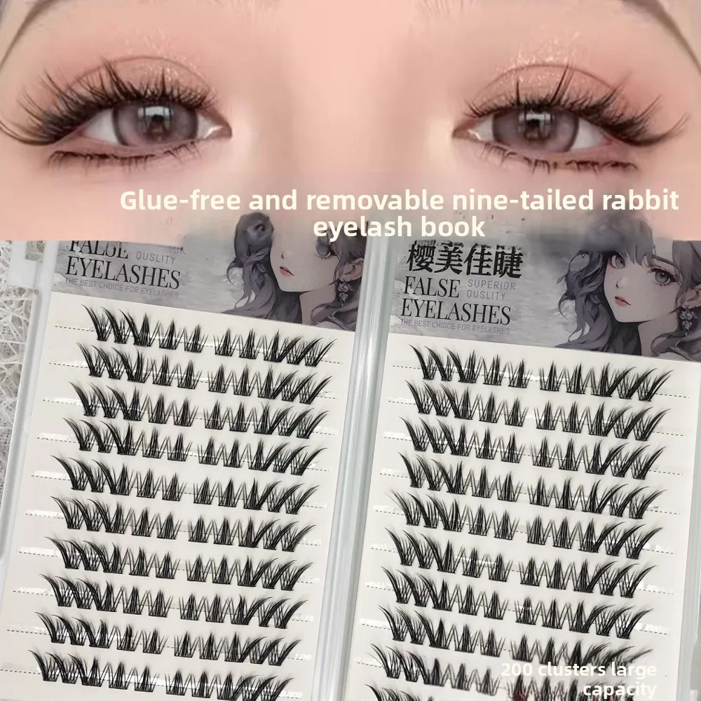 20 Rows Large Capacity Self-Adhesive Glue-free False Eyelashes,Winged Manga Fluffy Fox Eye Thick Volume Reusable Lashes