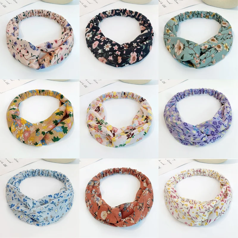 

2021 Vintage Floral Headband Cross Knot Elastic Headwear for Women Girl Hair Accessories Bohemian Bandanas Sport Head Dress