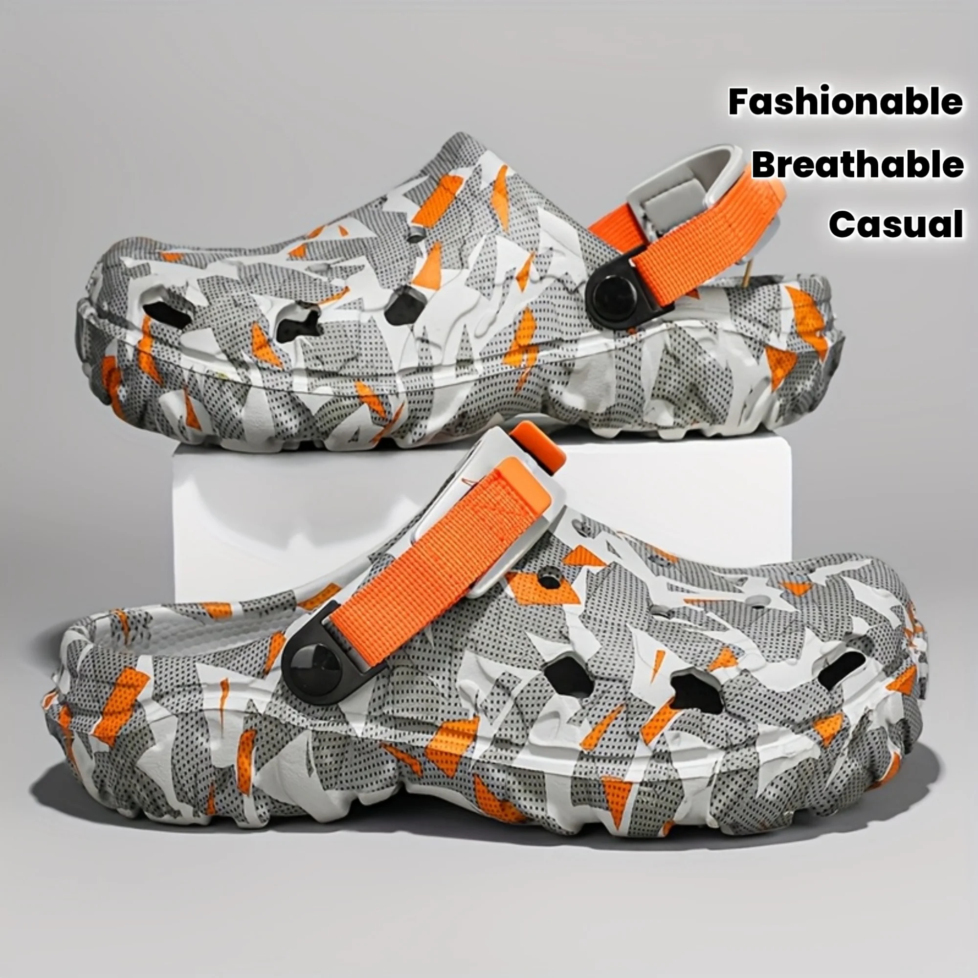 Men's Street Style Color-Block Clogs, Breathable Non-Slip EVA Sandals with Adjustable Strap, Casual Outdoor for Spring Summer