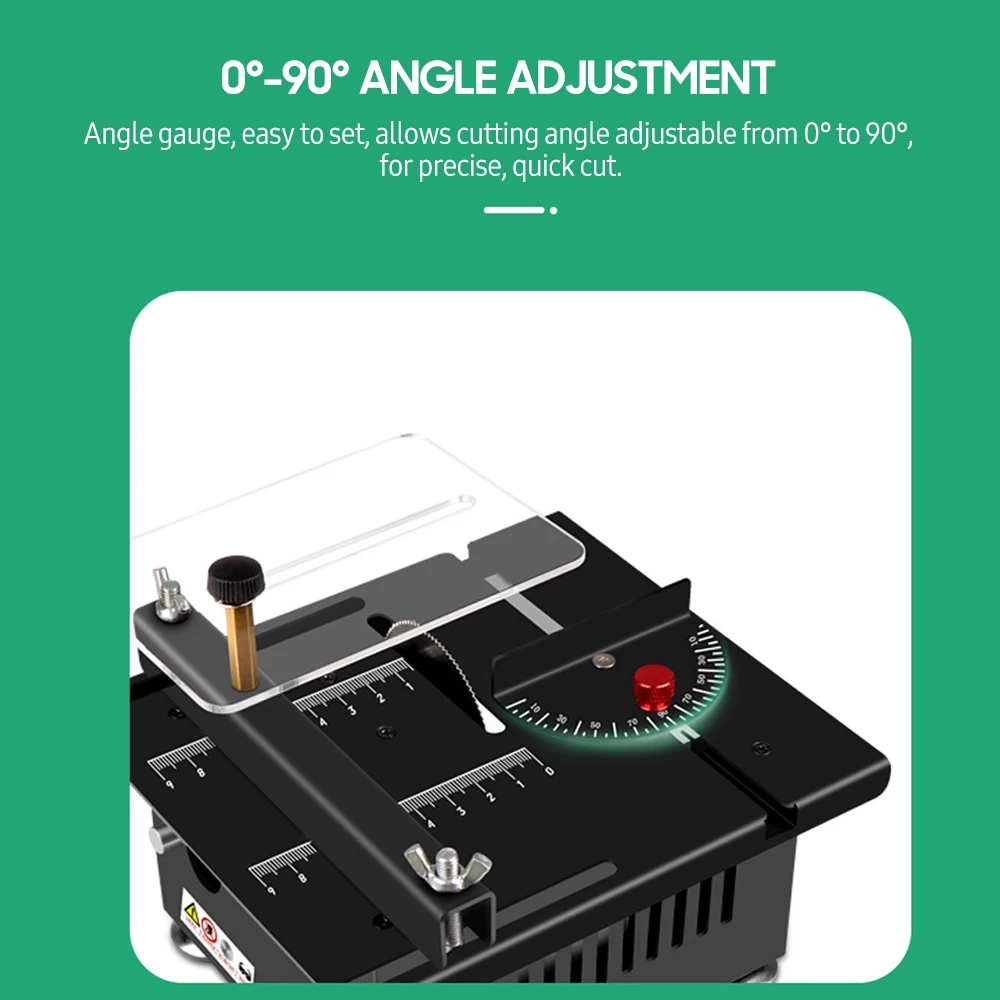 100W Multi Functional Table Saw Mini Desktop Electric Saw Cutter Speed and Angle Adjustable Liftable Blade 16MM Cutting Depth