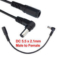 DC Power 5.5 x 2.1mm Male 90° Right Angle To Female Extension Connector Cable Cord 20cm