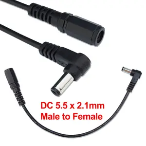 Bilashmart DC Power 5.5 x 2.1mm Male 90° Right Angle To Female Extension Connector Cable Cord 20cm