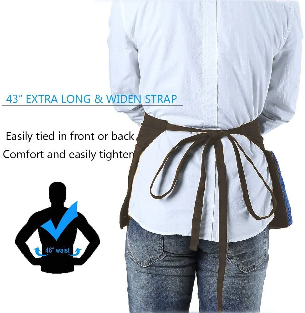 Working Half-length Apron Multi-pocket Chef Waiter Apron Workwear With Back Extra Long Strap