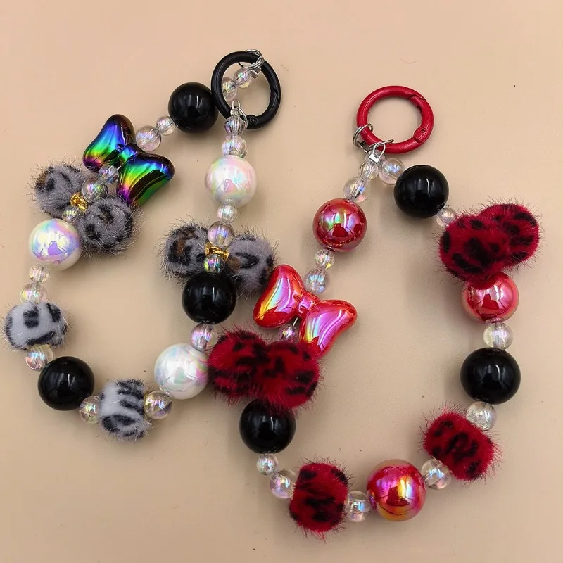 Autumn Winter Bags Accessories Phone Lanyards Wrist Chains Short Style Ins Sweet Floral Leopard Furball Phone Accessories