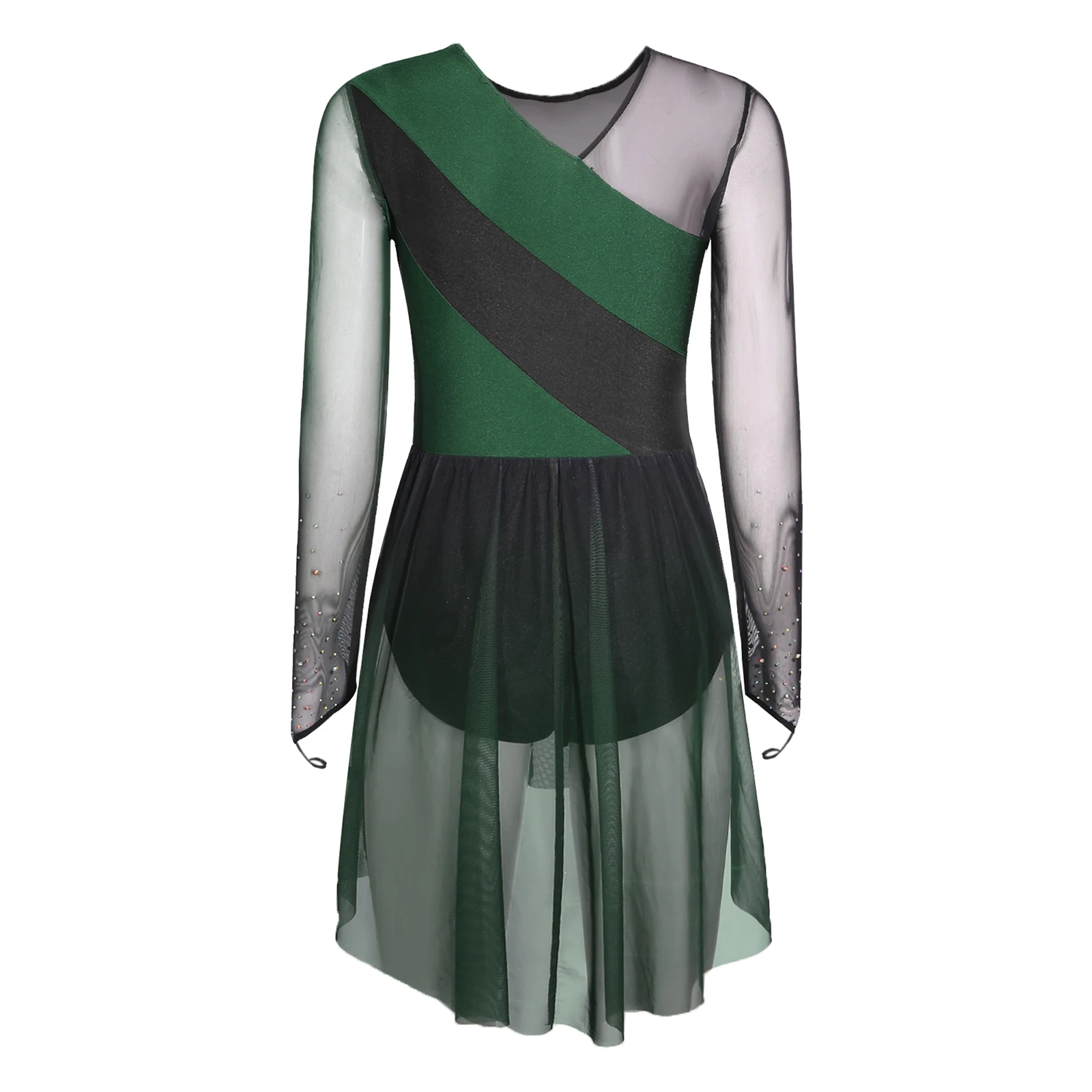 Strass brillants Ballet Lyrique robe de danse moderne femmes dégradé maille jupe justaucorps robe patinage artistique gymnastique Costume