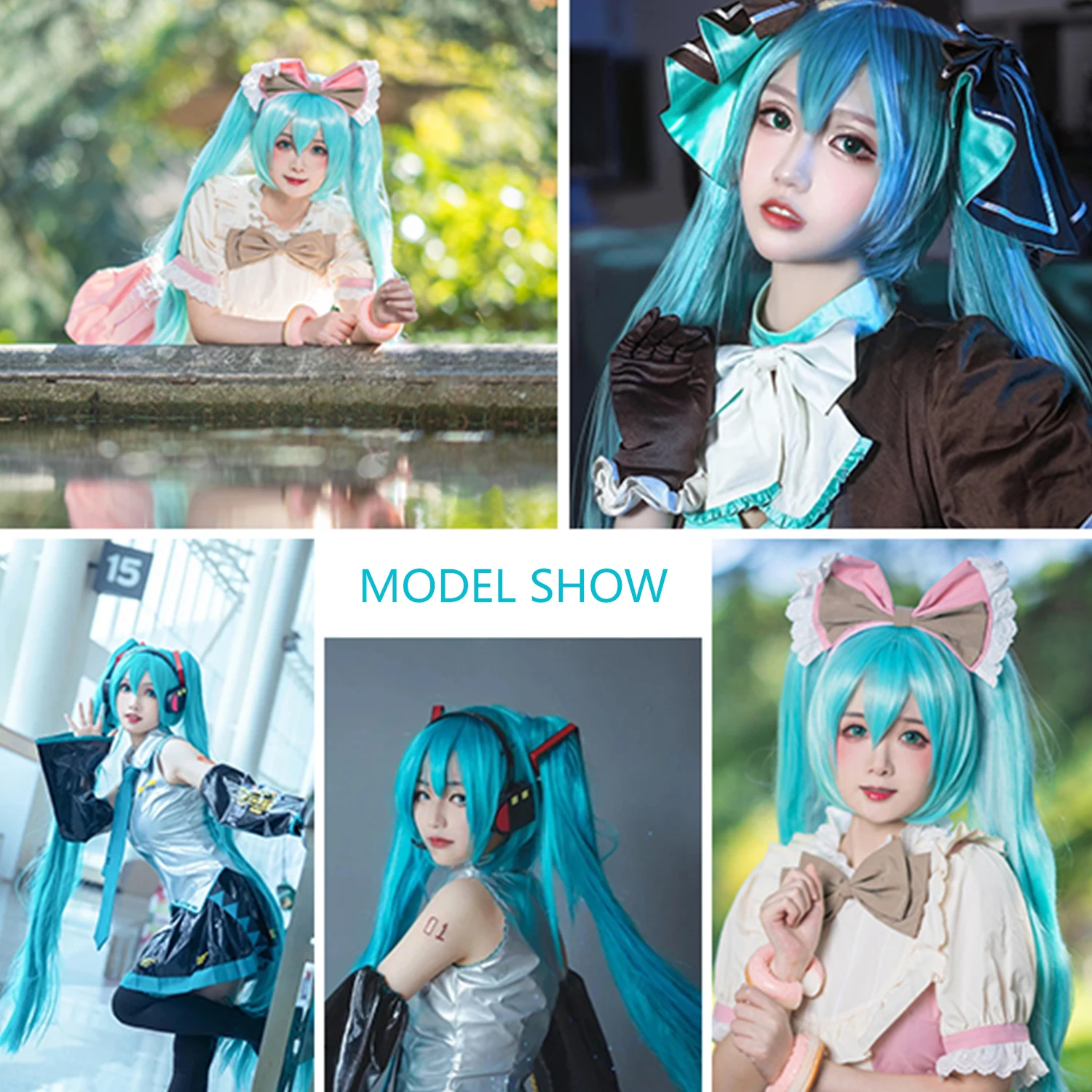 شعر مستعار أخضر سبليت أنيمي كوسبلاي اصطناعي طويل للغاية ذيل حصان مزدوج كوسبلاي بنفس النمط للهالوين والتجمعات