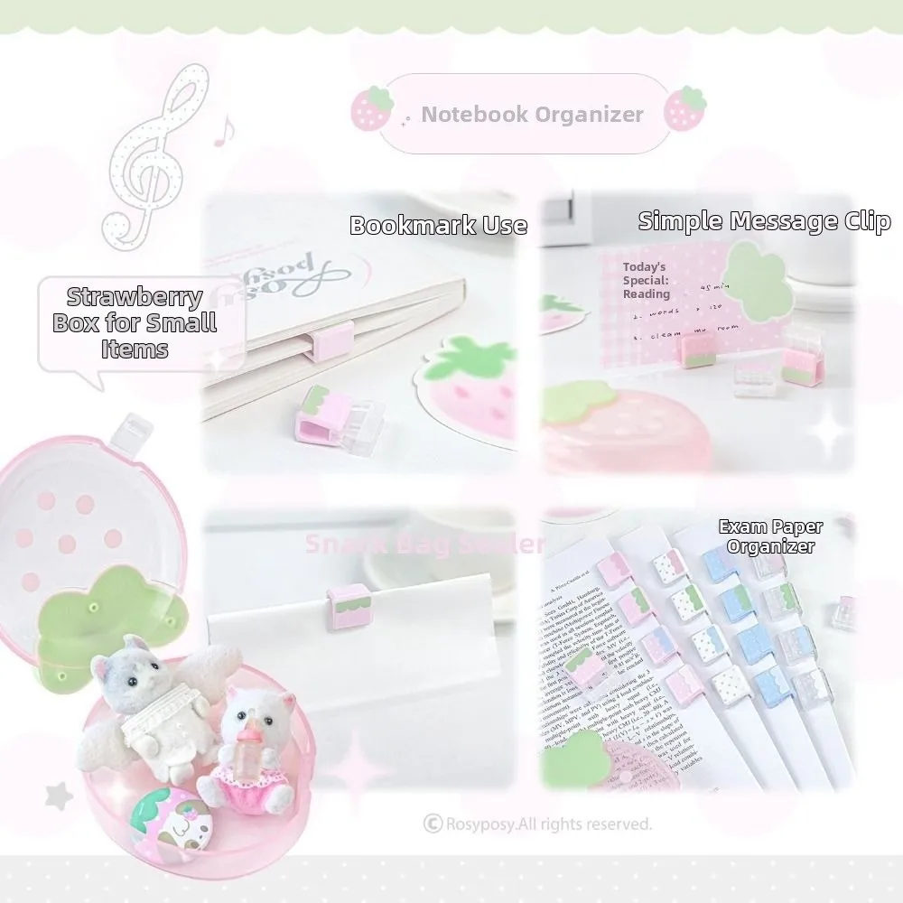 

12pcs/box Strawberry Shape Push Clip Set Reusable Bookmark Stationery Document Paper Fixing Clips Storage Binder Clips
