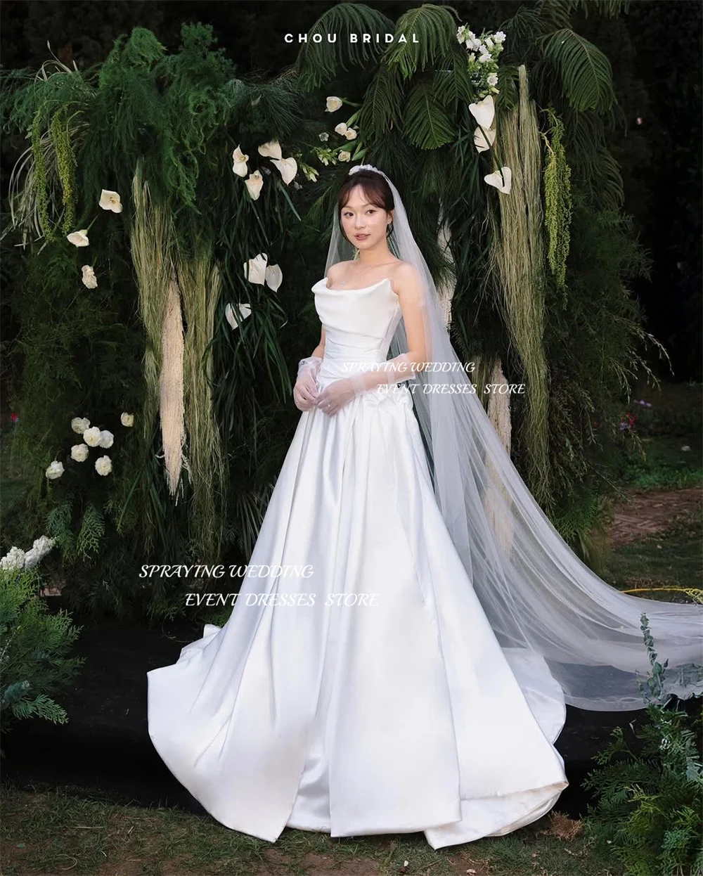 SPRAYING Elegantes Satin-Hochzeitskleid in Elfenbein, A-Linie, O-Ausschnitt, Falten, Brautkleider, bodenlang, Schlitz, individuell gestaltet, Robe De Mariée 2025