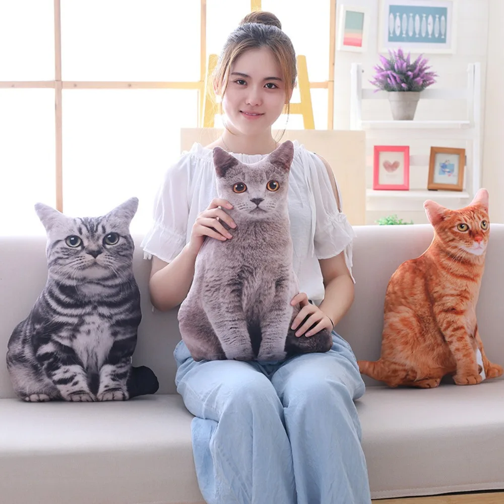 

Plush Realistic 3D Cat Doll Soft Cartoon Simulation Cat Plushie Stuffed Kawaii Plush Animals Toy Cushion for Kids Girls