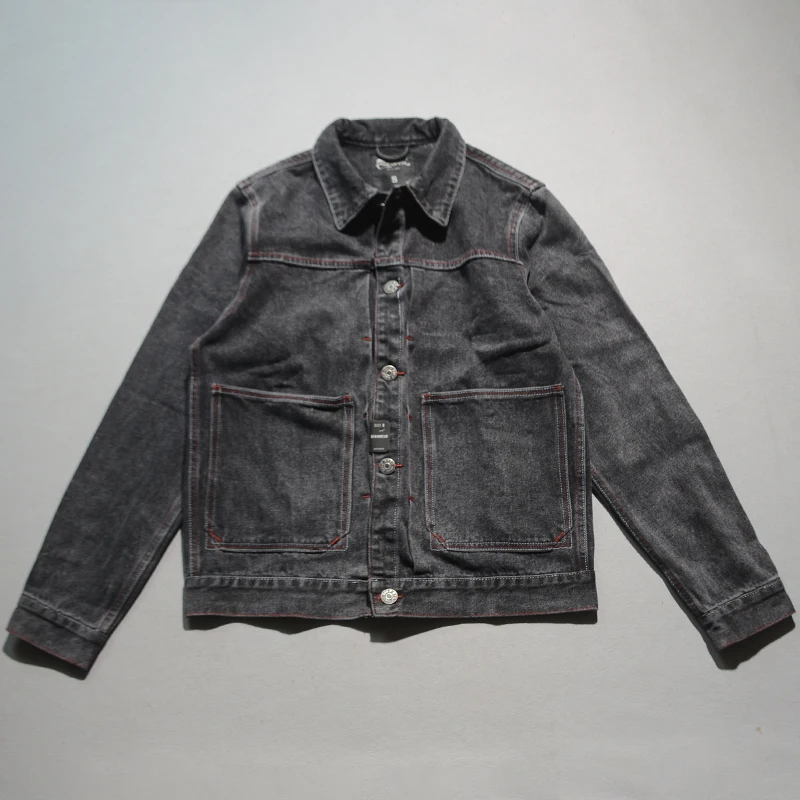 

Retro Men's Denim Jaet with Large kets American Casual Collar irt Trendy Brand Autumn New Sle Loose Fit Faion Urba...