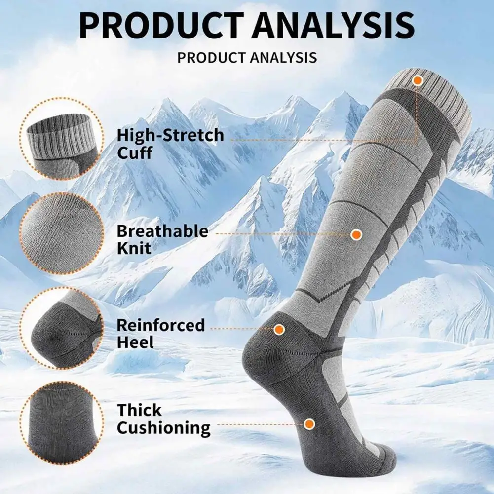 Unisex Cotton Ski Socks Thermal Snowboard Socks Non Slip Cuff Winter Warm Socks for Skiing Snowboarding Hunting and Cold Weather