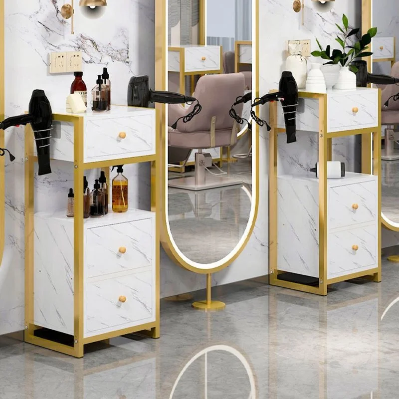 Troli Pangkas Rambut Kecantikan Logam Emas Putih Peralatan Salon Rambut Troli Salon