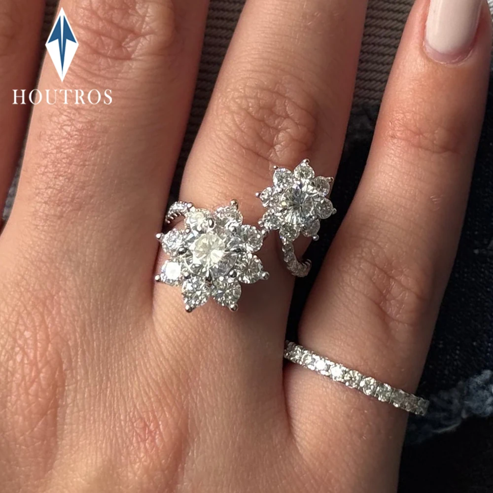 

Sunflower Full Moissanite Engagement Rings For Women 925 Sterling Silver Adjustable Ring Wedding Promise Bands with GRA Jewelry
