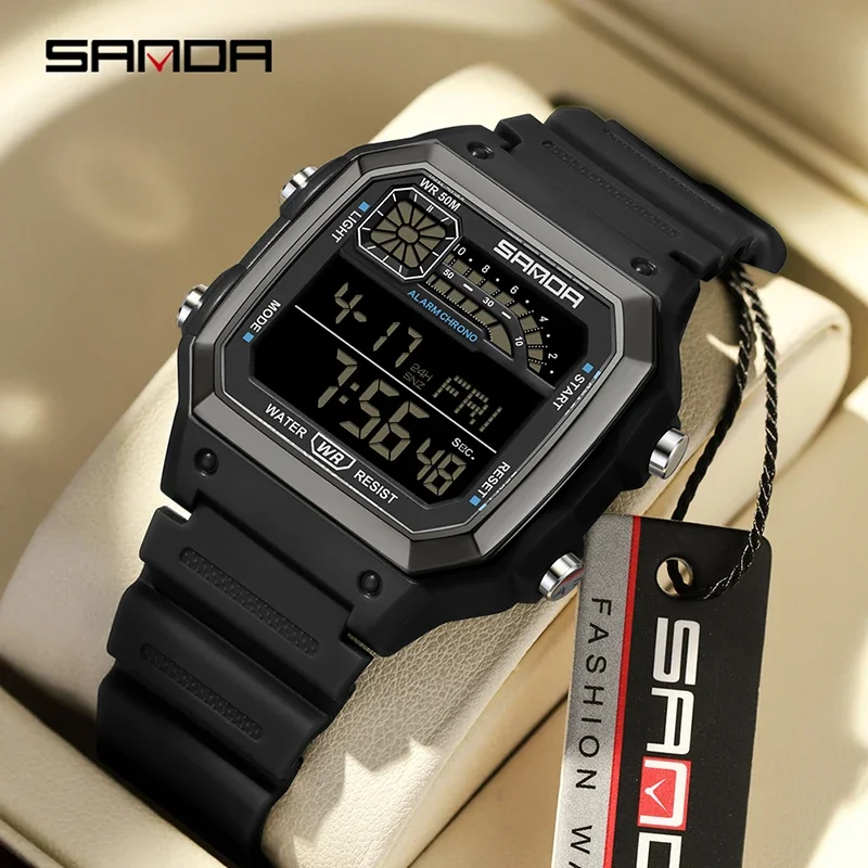 SANDA 6196 Sport Electronic Watch for Men Multifunction Alarm Clock Chrono Waterproof LED Digital Wristwatches Mens Relojes