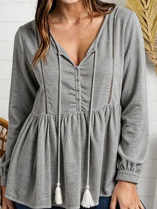 New Autumn Fashion Casual Long Sleeve V-neck Solid Color Loose Fit Lace Spliced Pullover Sweatshirt,5 Colors