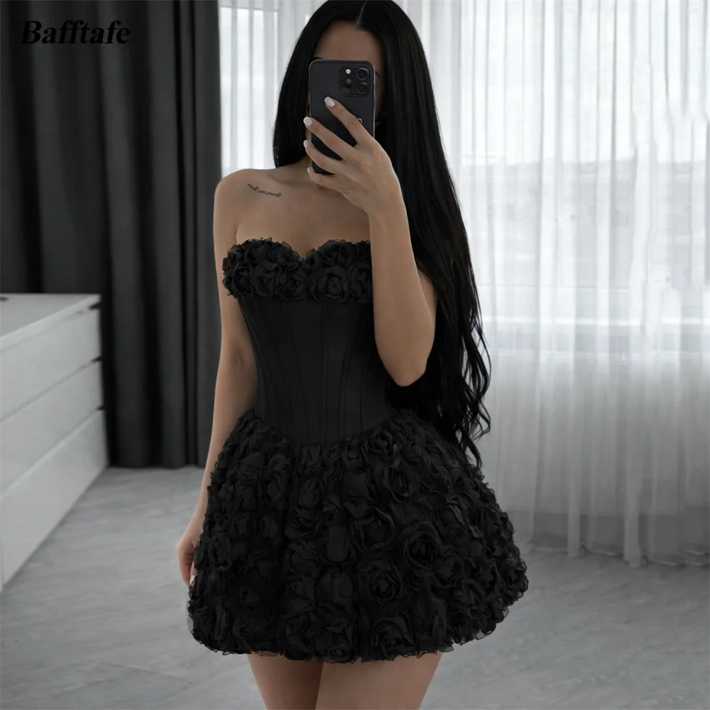 

Bafftafe A Line 3D Flowers Homecoming Gowns Corset Back Women's Formal Mini Prom Dresses Graudation Party Dress Customized 2026